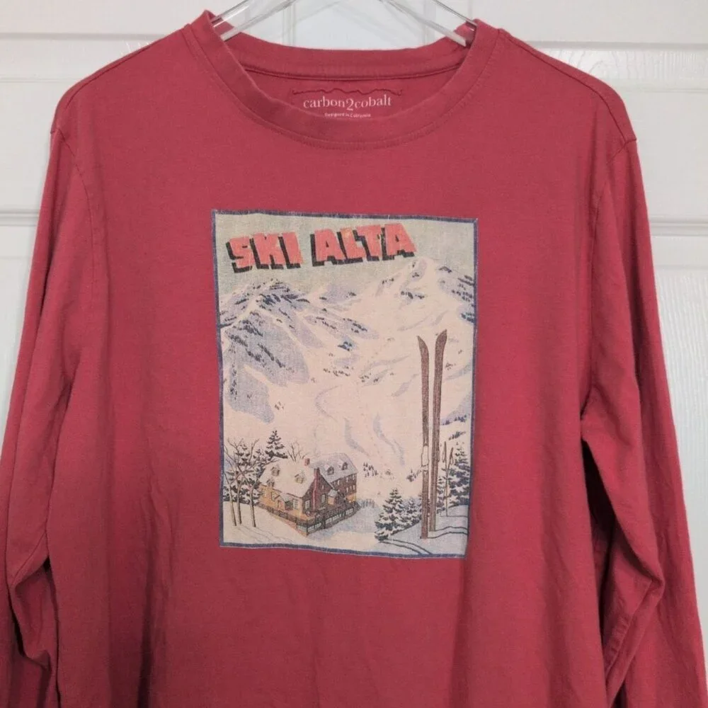 Carbon 2 Cobalt Ski Alta Shirt Mens Size Large Red Graphic Cabin Long Sleeve